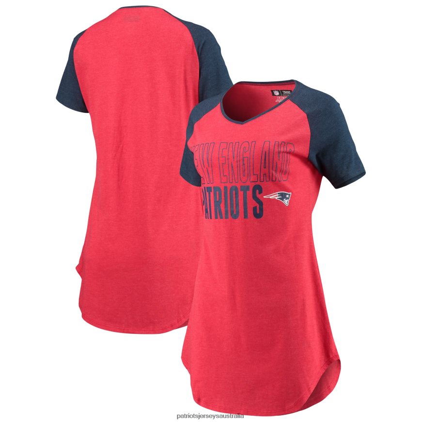 Women Concepts Sport Red/Heathered Navy Meter Raglan V-Neck Knit Nightshirt ZZ06V22857 Patriots Jersey Clothing