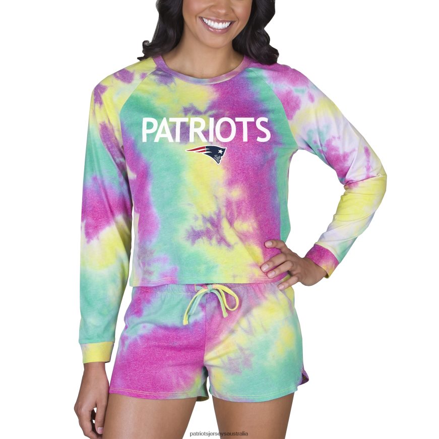Women Concepts Sport Velodrome Tie-Dye Long Sleeve Top & Shorts Set ZZ06V22895 Patriots Jersey Clothing