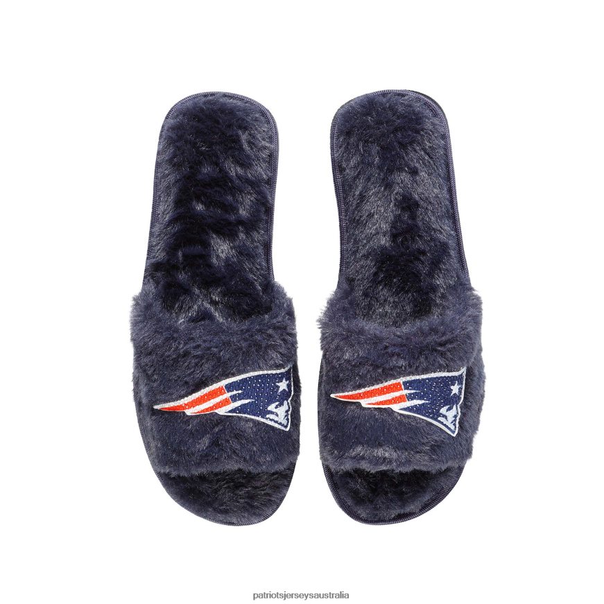 Women FOCO Navy Rhinestone Fuzzy Slippers ZZ06V22237 Patriots Jersey Footwear