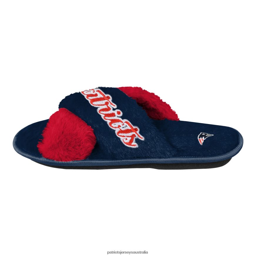 Women FOCO Navy Two-Tone Crossover Faux Fur Slide Slippers ZZ06V22250 Patriots Jersey Footwear