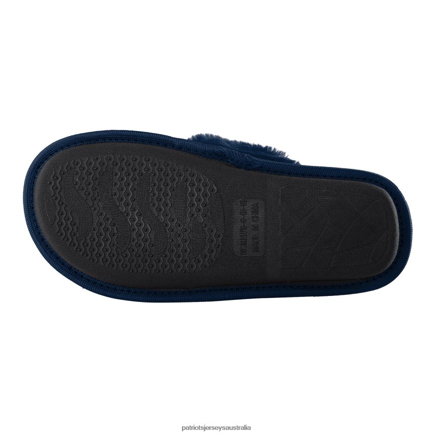 Women FOCO Navy Two-Tone Crossover Faux Fur Slide Slippers ZZ06V22250 Patriots Jersey Footwear